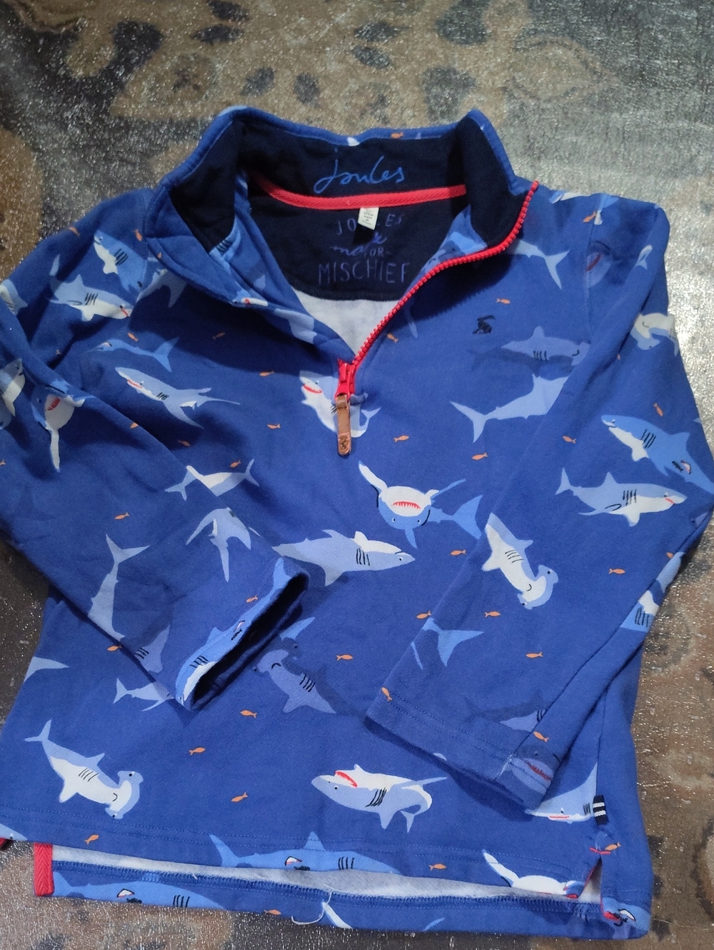 Joules Royal Blue Shark7/8 $35 Quarter-Zip Top with Red Zip